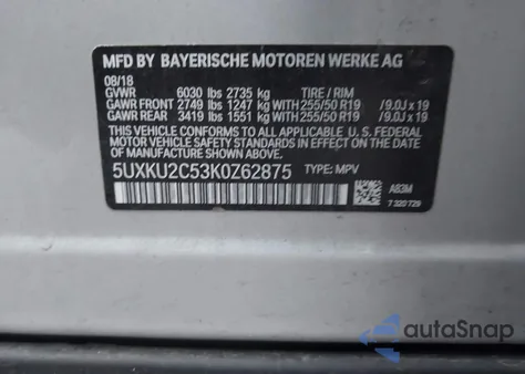 2019 BMW X6 from USA, damaged, VIN 5UXKU2C53K0Z62875